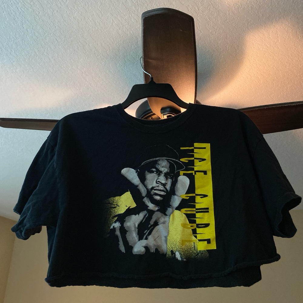 Black Graphic Crop Top with Yellow Accent